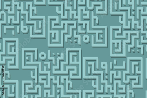 Intricate maze pattern design in soothing teal color with varying line thickness