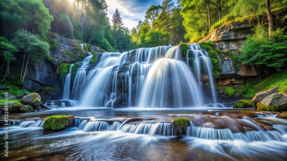 Obraz premium Mountain river waterfall close-up in forest