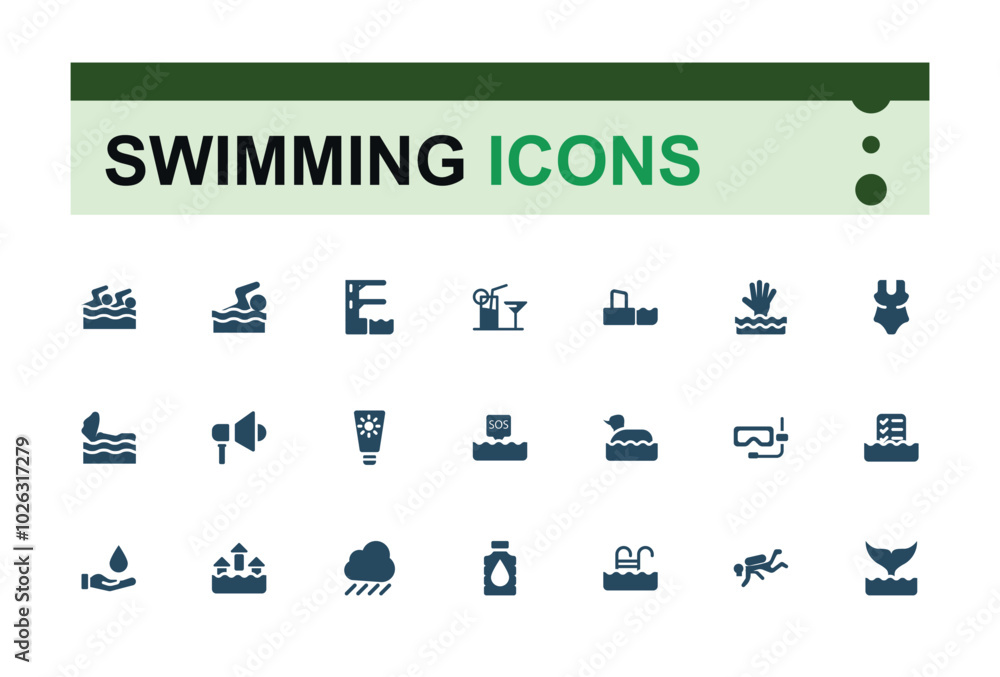 Swimming and pool solid icons set. Related to summer, swimsuit, cap, glasses, swim And more, Editable filled icon collection. Pixel perfect. Swimming and pool solid icons set. Related to summer, swimsuit, cap, glasses, swim And more, Editable filled icon collection. Pixel perfect.