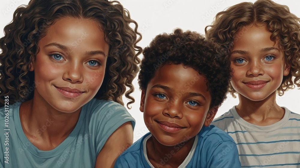 illustration of family portrait on white background. Mother and her two children, boy and girl illustration of family portrait on white background. Mother and her two children, boy and girl