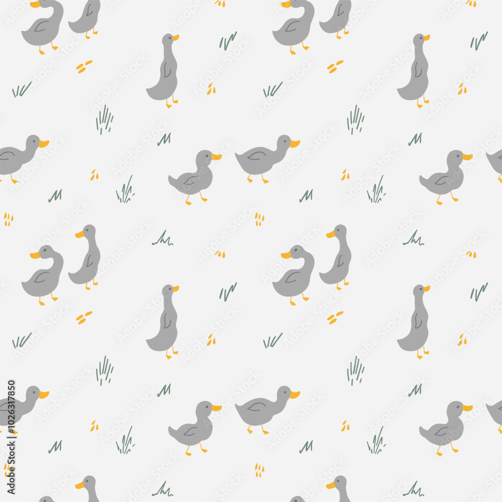 Obraz premium Cute Cartoon Duck Seamless Pattern, Vector Illustration Background