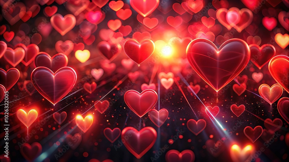 Romantic Long Exposure Valentine's Day Background with Red Hearts and Copy Space on Black Romantic Long Exposure Valentine's Day Background with Red Hearts and Copy Space on Black