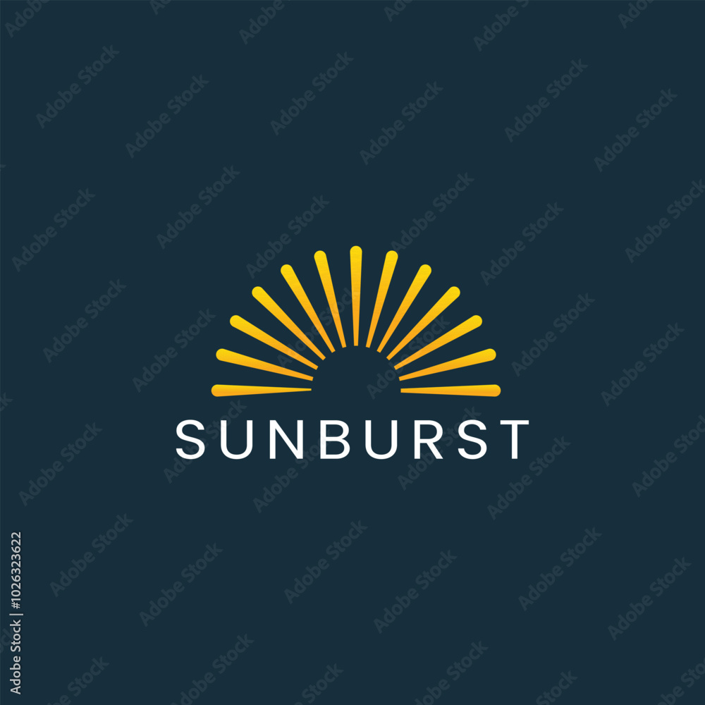 Sun logo. Sunburst logo. Sunburst with yellow line on dark background. Logo design template element for nature and vacation. Vector illustration Sun logo. Sunburst logo. Sunburst with yellow line on dark background. Logo design template element for nature and vacation. Vector illustration