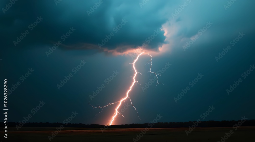 A striking bolt of lightning pierces dark storm clouds, illuminating the sky in a dramatic display of nature's power. A striking bolt of lightning pierces dark storm clouds, illuminating the sky in a dramatic display of nature's power.