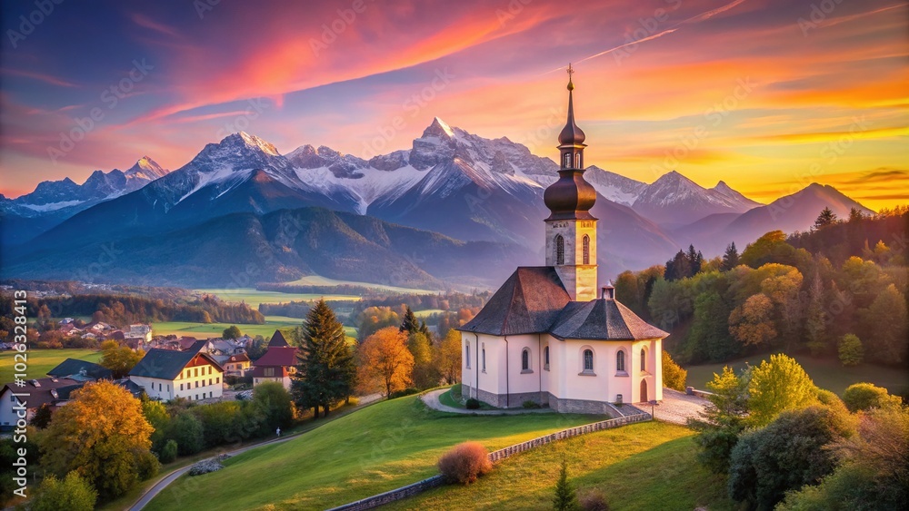 Stunning Fashion Photography at St Florian Church with Majestic Alps at Dawn Stunning Fashion Photography at St Florian Church with Majestic Alps at Dawn