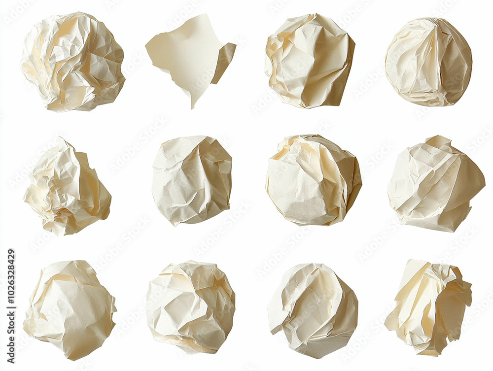 Set of crumpled paper balls cut out Set of crumpled paper balls cut out