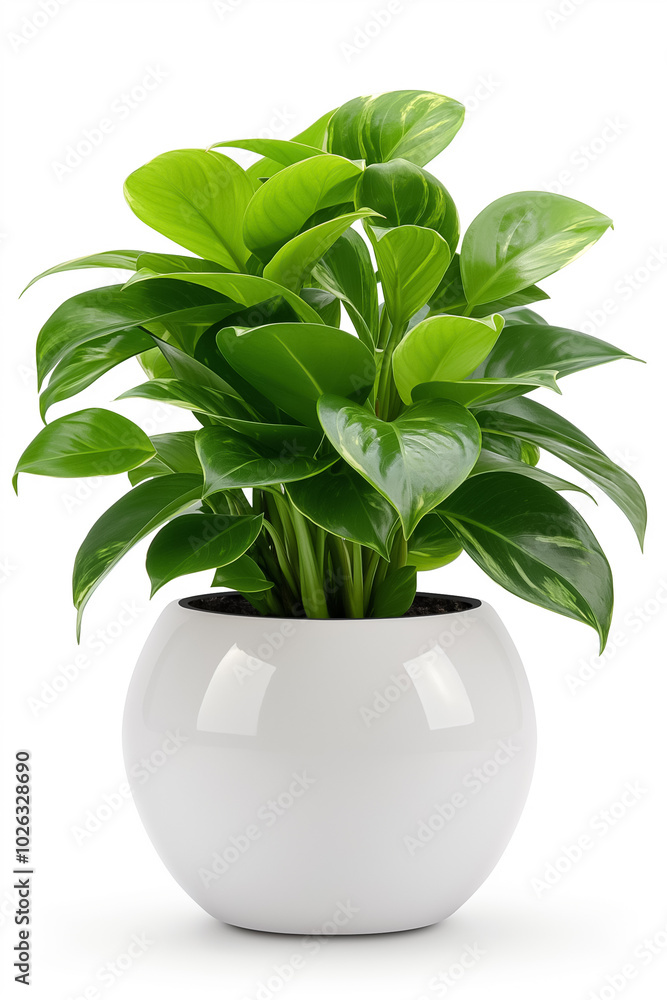 A vibrant potted plant stands gracefully, showcasing its lush green leaves and glossy surface. Nestled in an elegant white ceramic container, it radiates freshness and vitality A vibrant potted plant stands gracefully, showcasing its lush green leaves and glossy surface. Nestled in an elegant white ceramic container, it radiates freshness and vitality