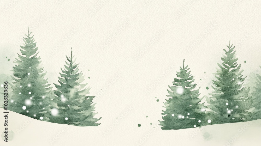Serene Watercolor Illustration of Snowy Pines Serene Watercolor Illustration of Snowy Pines