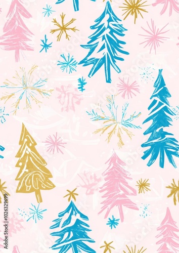 Cute Pastel Tree Pattern for Holiday Decor