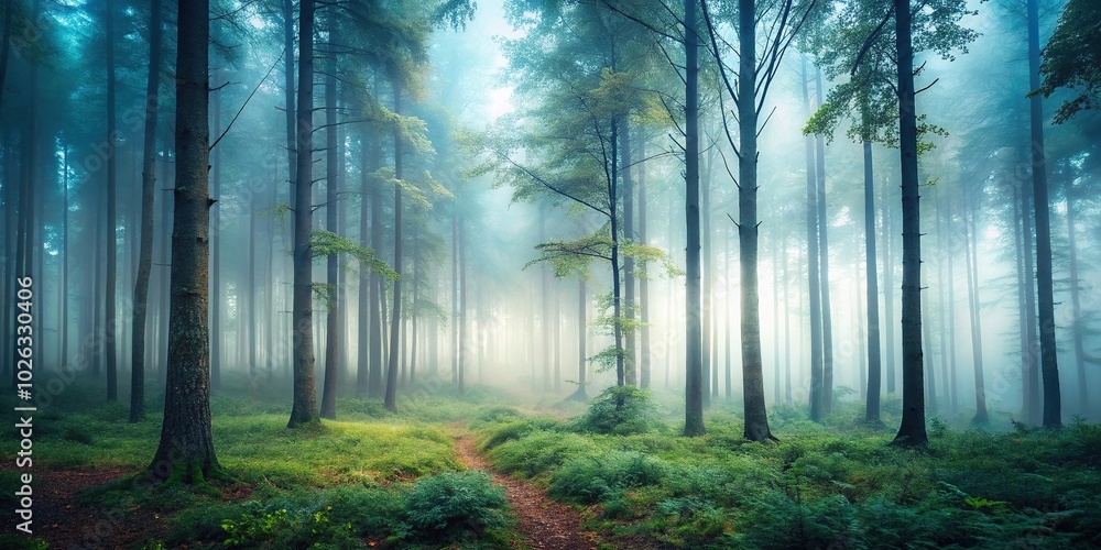 Obraz premium Mysterious foggy forest with a fairytale look