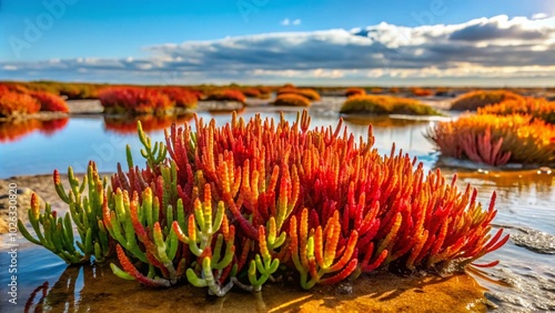 Discover the Unique Beauty of Glasswort: A Coastal Plant Thriving in Saline Environments and Ideal for Eco-Friendly photo