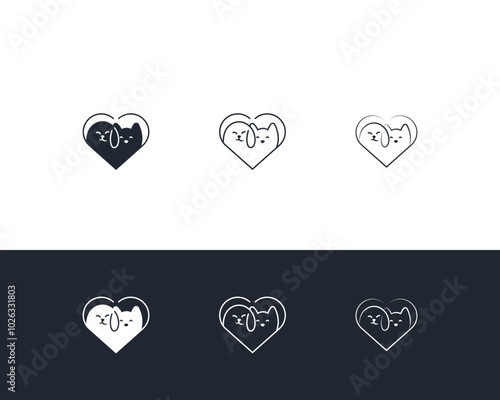 Dog and cat logo design template vector, line of pet logo design suitable for pet shop, store, cafe, business, hotel, veterinary clinic, Domestic animal vector illustration logotype, sign, symbol.