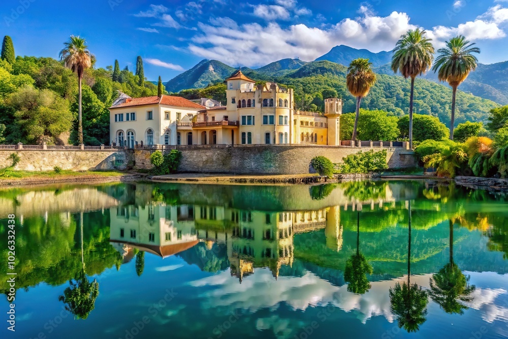 Reflected view of Gagra Castle of Prince of Oldenburg in Abkhazia Reflected view of Gagra Castle of Prince of Oldenburg in Abkhazia