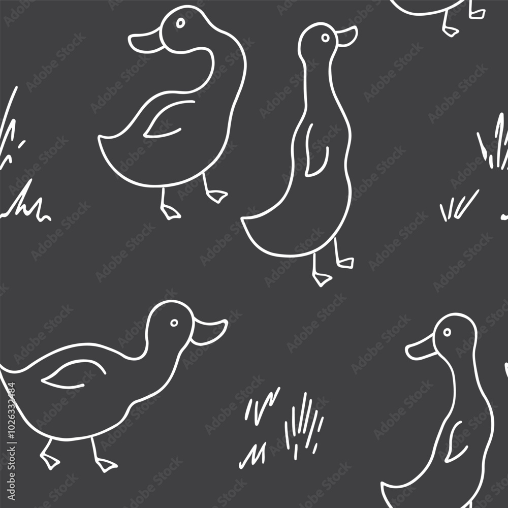 Fototapeta premium Cute Cartoon Duck Seamless Pattern, Vector Illustration Background