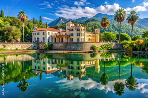 Reflected view of Gagra Castle of Prince of Oldenburg in Abkhazia