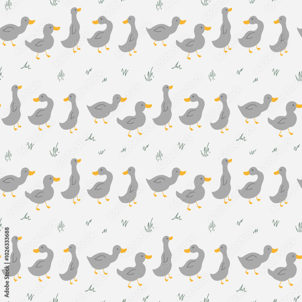 Fototapeta premium Cute Cartoon Duck Seamless Pattern, Vector Illustration Background