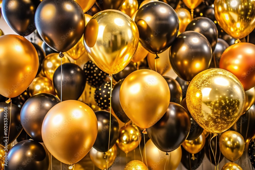 Elegant Gold and Black Balloon Decorations for Parties, Events, and Celebrations - Perfect for Festive Occasions and Elegant Gold and Black Balloon Decorations for Parties, Events, and Celebrations - Perfect for Festive Occasions and