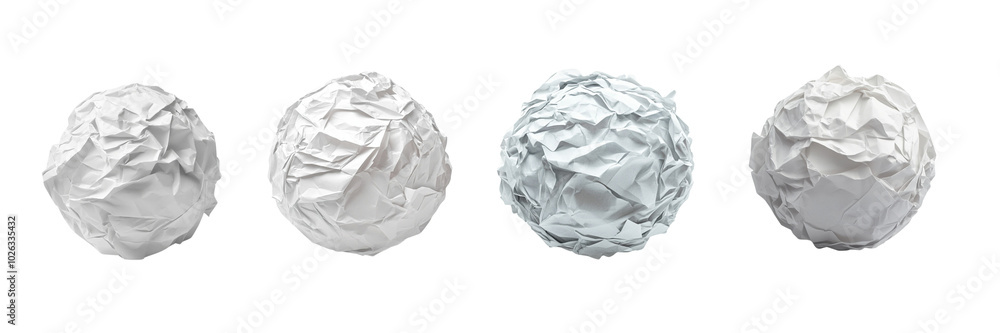 Set of crumpled, white paper ball Set of crumpled, white paper ball