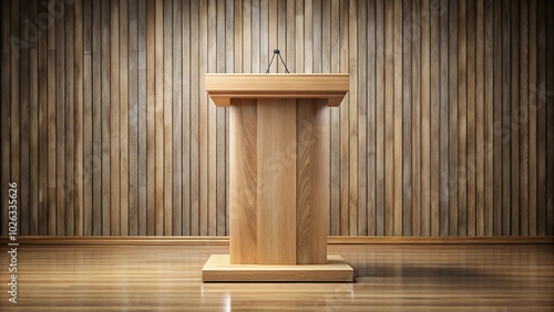 Round wooden podium for presentation with trompe l'oeil effect