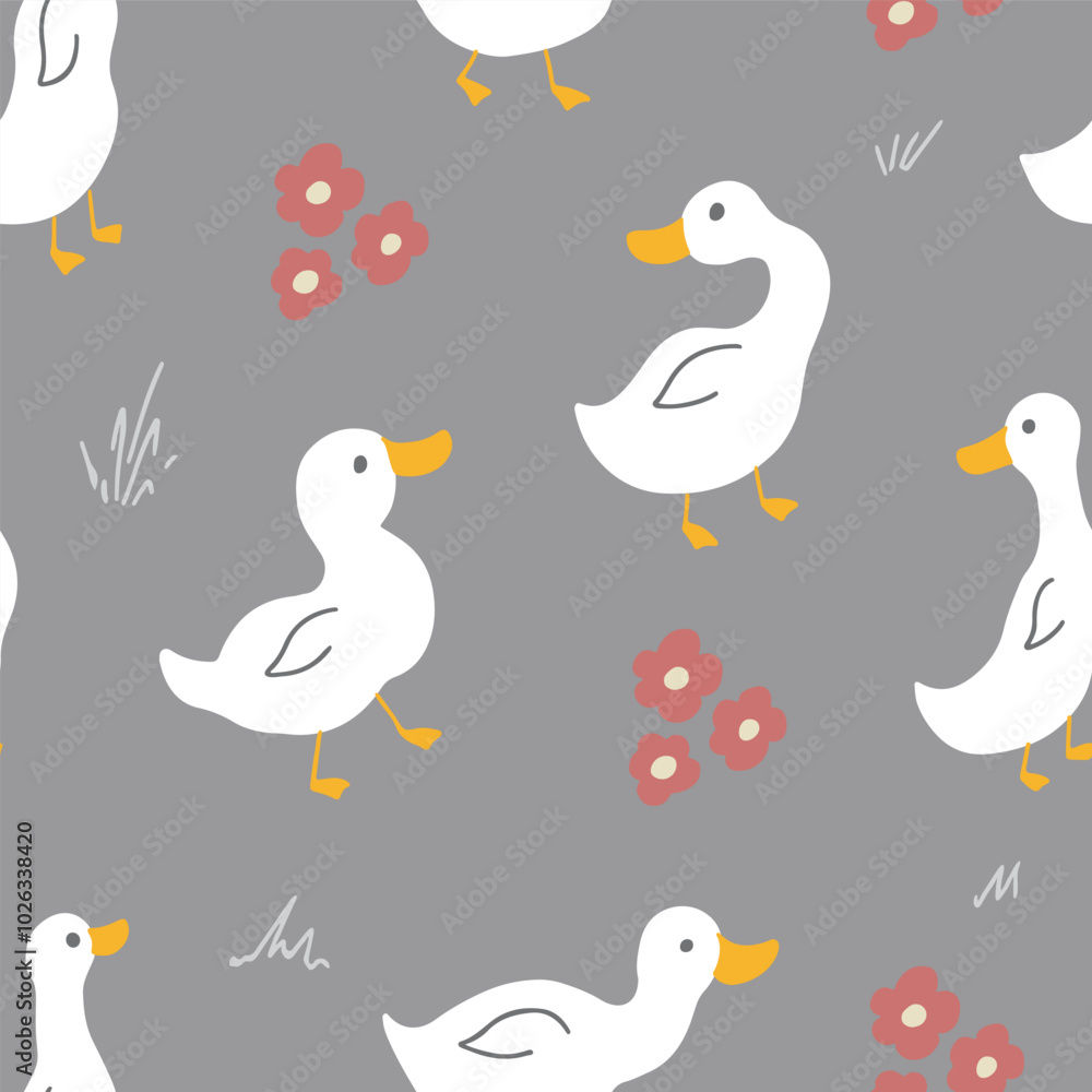 Cute Cartoon Duck Seamless Pattern, Vector Illustration Background Cute Cartoon Duck Seamless Pattern, Vector Illustration Background