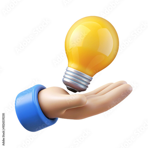idea Support hand with Lightbulb  3d cartoon style illustration