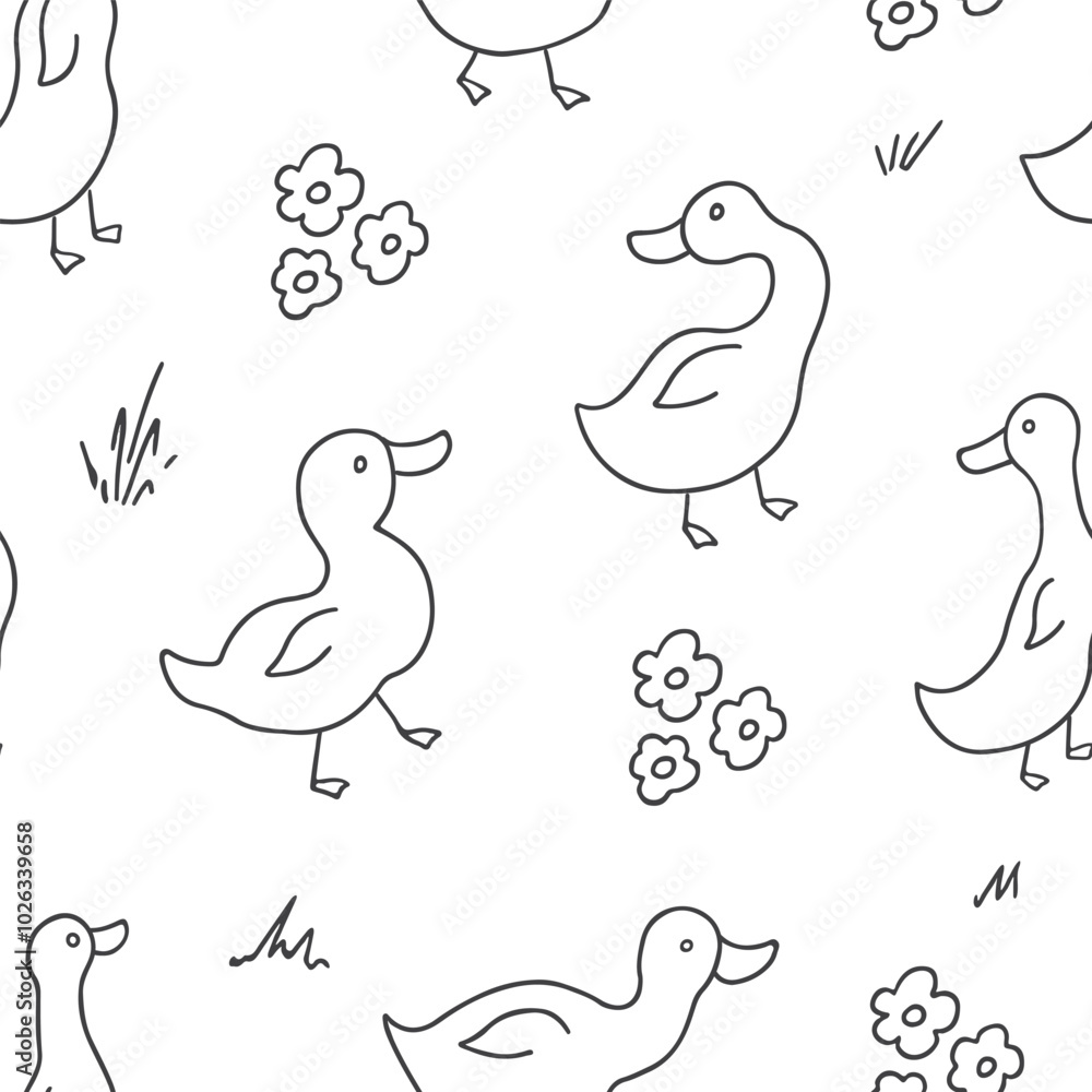 Cute Cartoon Duck Seamless Pattern, Vector Illustration Background Cute Cartoon Duck Seamless Pattern, Vector Illustration Background