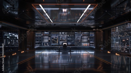 Futuristic Control Room with High-Tech Displays