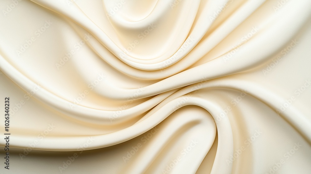 Obraz premium Close-up of smooth cream-colored silk fabric with elegant draped folds creating a soft and luxurious texture.