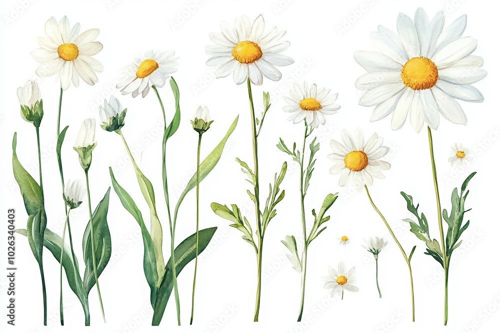 A collection of beautiful daisies showcasing various sizes and details, perfect for nature-themed projects and designs. A collection of beautiful daisies showcasing various sizes and details, perfect for nature-themed projects and designs.