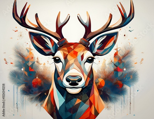 abstract amnd modern illustration of a reindeer on a white background for a christmas greeting card
