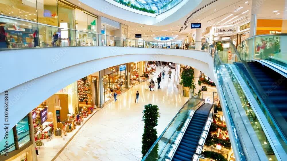 Busy shopping mall during Christmas with large decorated trees, holiday shopping concept.
Busy shopping mall during Christmas with large decorated trees, holiday shopping concept.