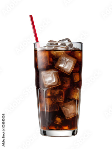 A refreshing glass of iced cola isolated on a transparent or white background. photo