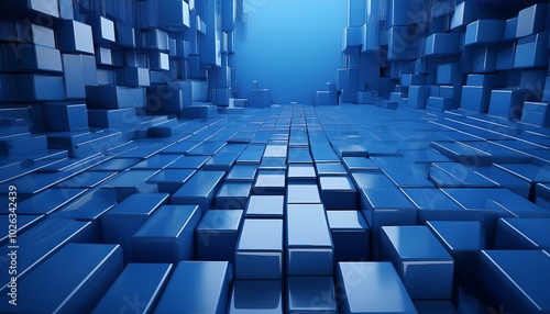 blue 3d blocks arranged to create a tech abstract wallpaper 3d render