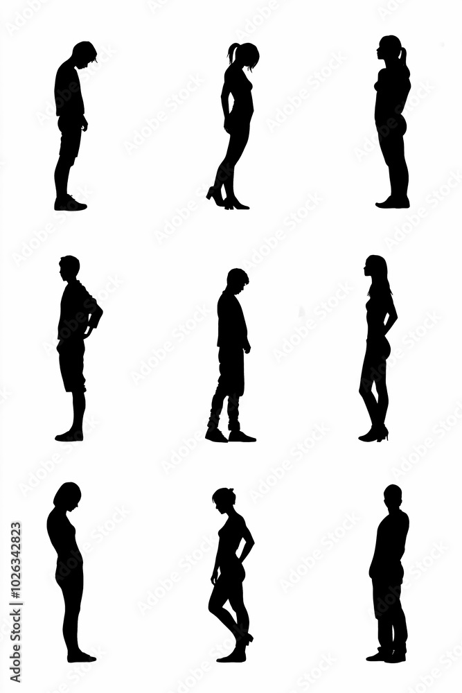 A guide featuring reference pictures for posing photos, including silhouette images of people in various poses. A guide featuring reference pictures for posing photos, including silhouette images of people in various poses.