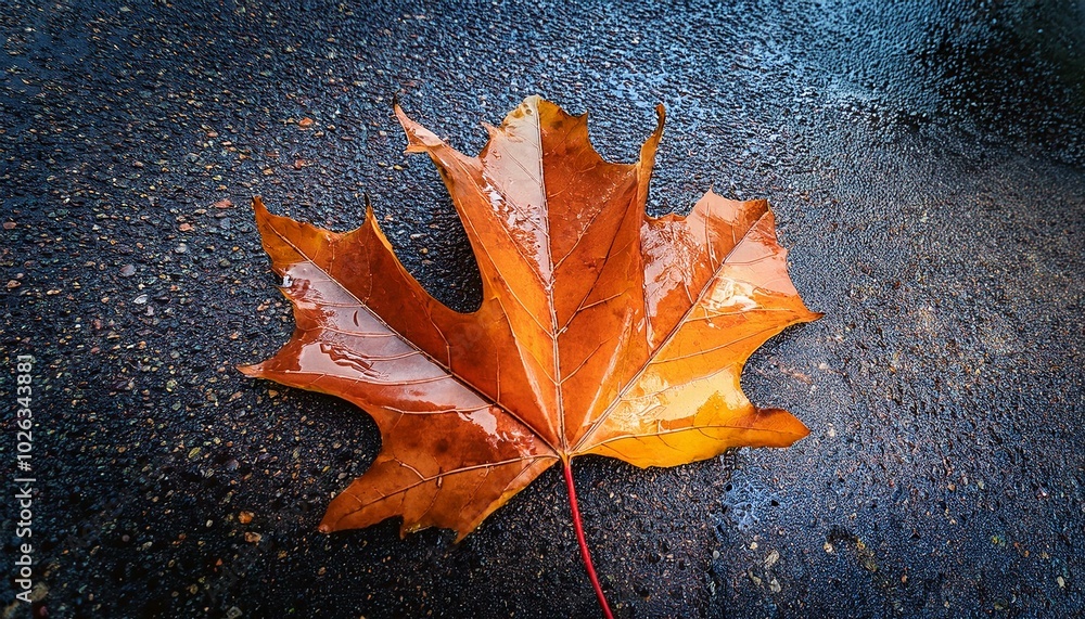 closeup autum maple leaf on the road after rain background closeup autum maple leaf on the road after rain background