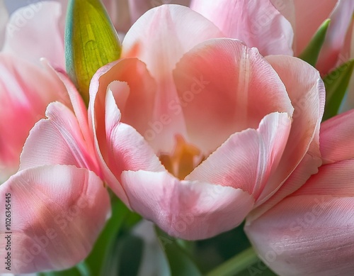 flower opening close up soft petals of beautiful tulip time lapse nature background tulip bouquet spring flower macro shot blooming pastel pink tulip easter backdrop romantic tenderness concept photo