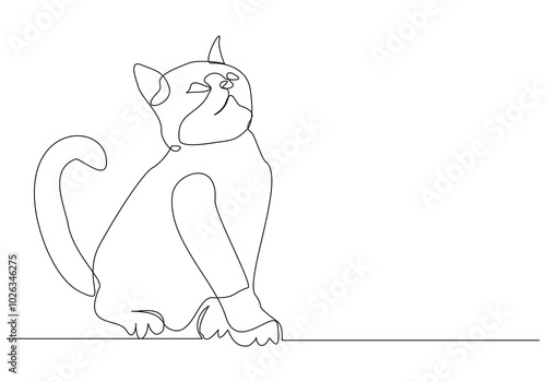 Continuous single line sketch drawing of adorable cute kitten cat pet animal editable stroke one line vector illustration