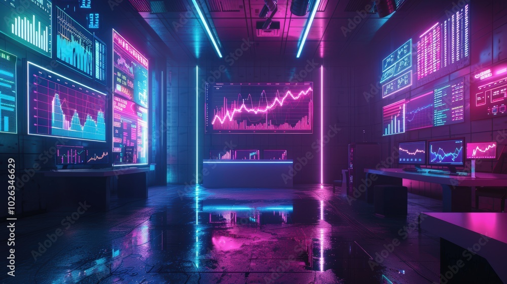 Futuristic Data Analytics Room with Neon Lights Futuristic Data Analytics Room with Neon Lights