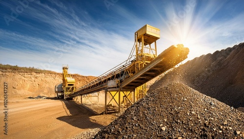 Wallpaper Mural industrial conveyor belt dumping rock debris at mine with brigh Torontodigital.ca