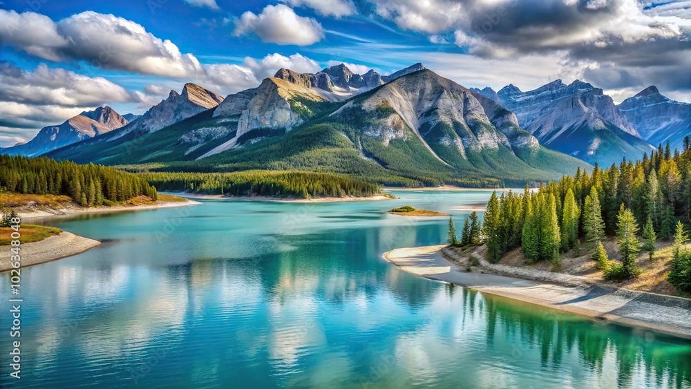 Scenic landscapes reflected in Alberta's Abraham Lake and South Saskatchewan River in the Canadian Rockies Scenic landscapes reflected in Alberta's Abraham Lake and South Saskatchewan River in the Canadian Rockies