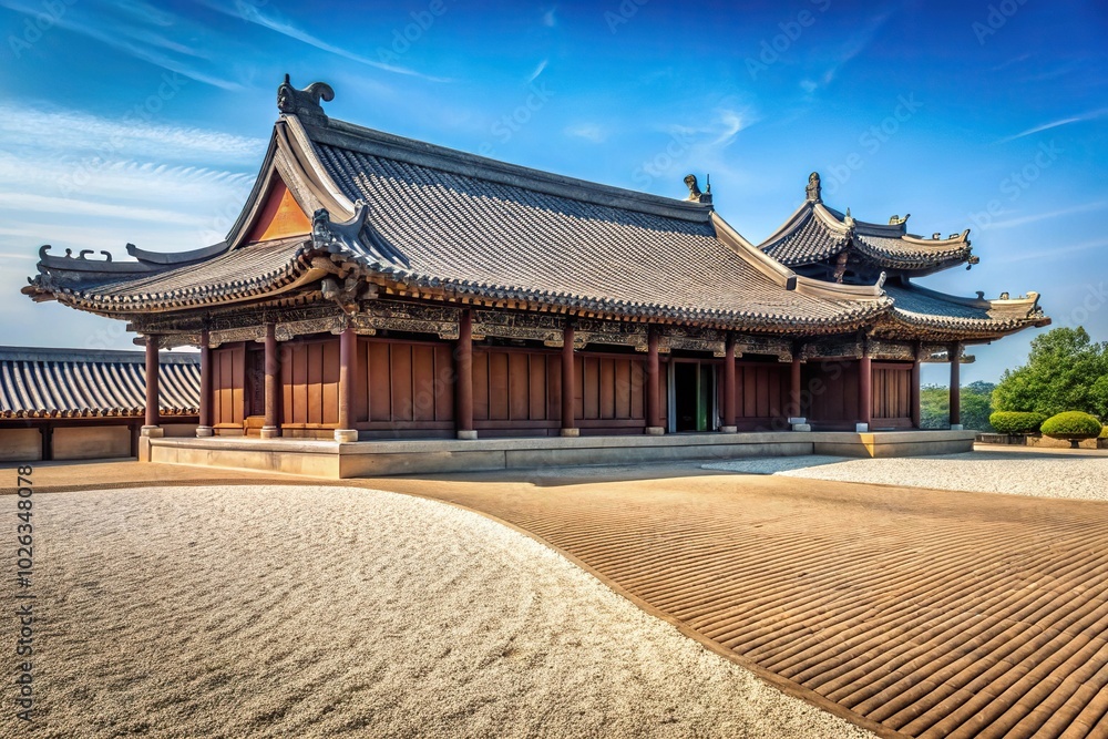 Obraz premium Roof of Chinese building covered in sand and gravel, Asymmetrical