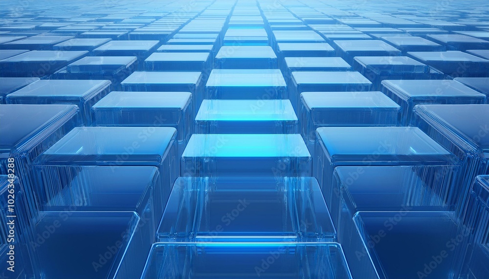 Naklejka premium neatly aligned translucent blocks blue contemporary tech background 3d render