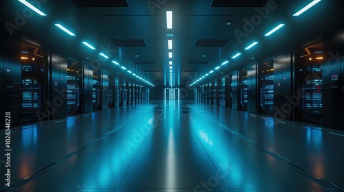 Futuristic Data Center with Neon Lighting