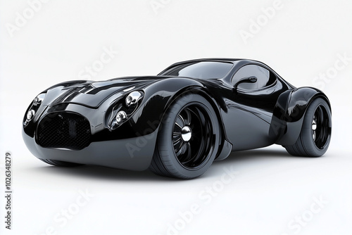3d black car, sport, cartoon, cute, white background for decoration or artwork design. ai generative.