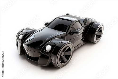 3d black car, sport, cartoon, cute, white background for decoration or artwork design. ai generative.