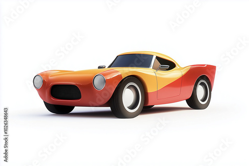 3d yellow car, sport, cartoon, cute, white background for decoration or artwork design. ai generative.