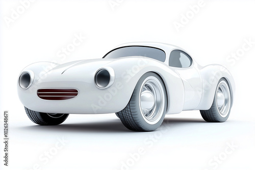 3d white car, sport, cartoon, cute, white background for decoration or artwork design. ai generative.