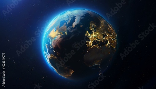 planet earth from the space at night 3d render