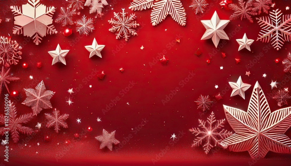 red holiday christmas background with snowflakes and stars red holiday christmas background with snowflakes and stars