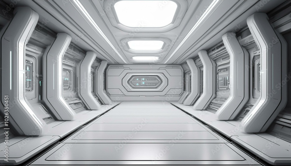 Obraz premium sci fi wallpaper with white advanced technological panels 3d render